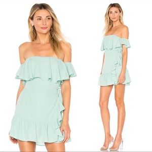 NWT Revolve Superdown Jolene ruffle off the shoulder dress green sz M